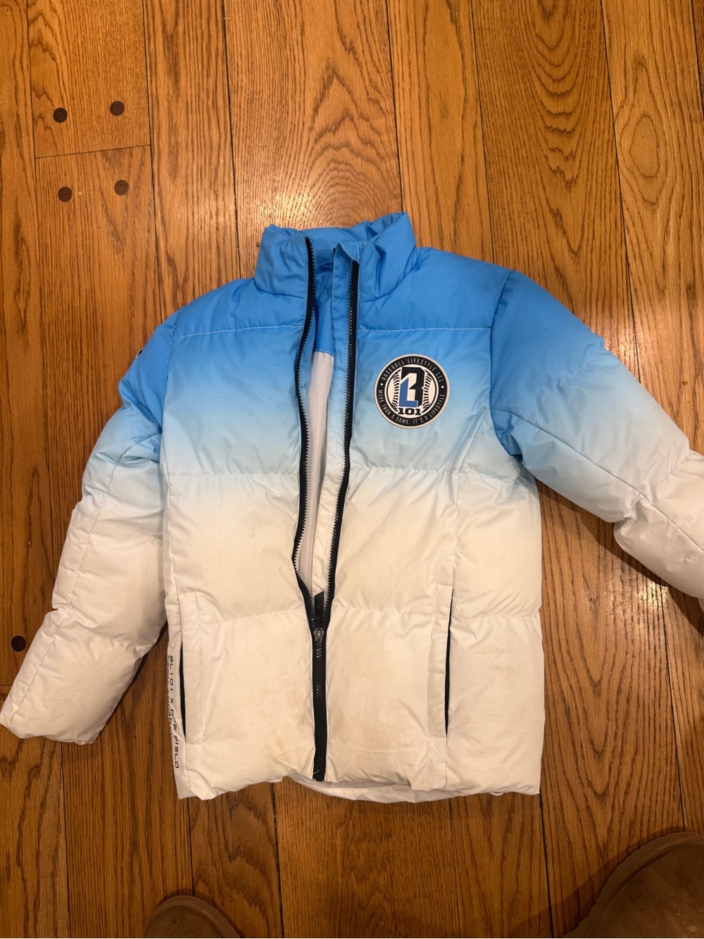 Kids Ombre Puff Jacket with Blue-to-White Gradient